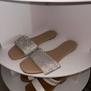 Altar'd State Nude Slide Sandals with Sparkling Crystal Strap